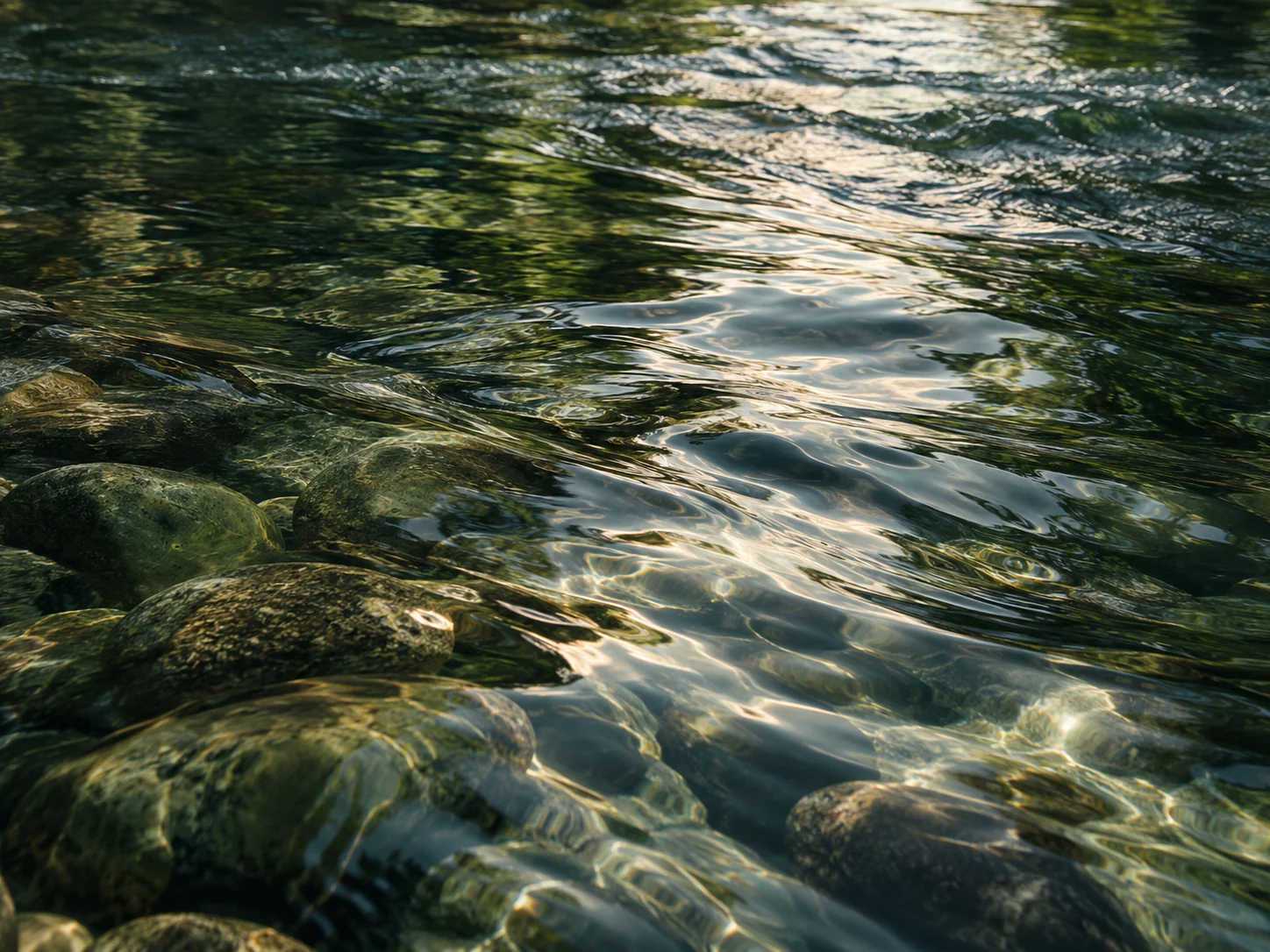 Les reflets et les ondulations d’une rivière